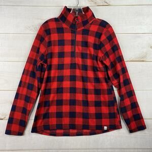 Avalanche Womens Sweater M Blue Red Buffalo Plaid Fleece Pullover 1/4 Zip Soft